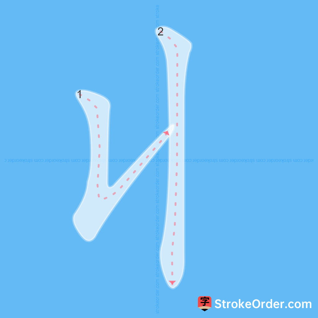 Standard stroke order for the Chinese character 丩