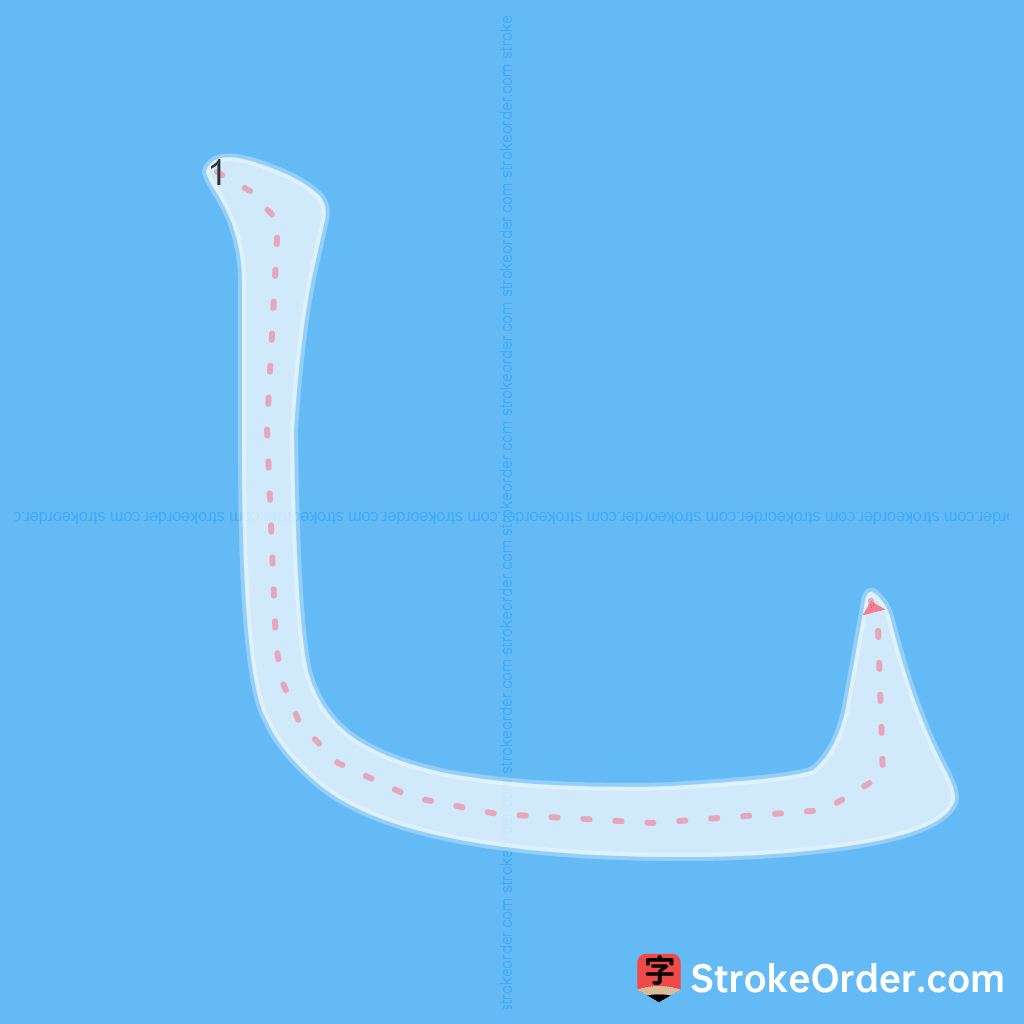 Standard stroke order for the Chinese character 乚