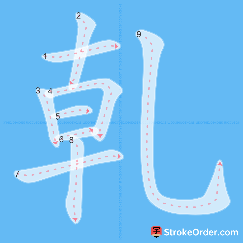 Standard stroke order for the Chinese character 乹