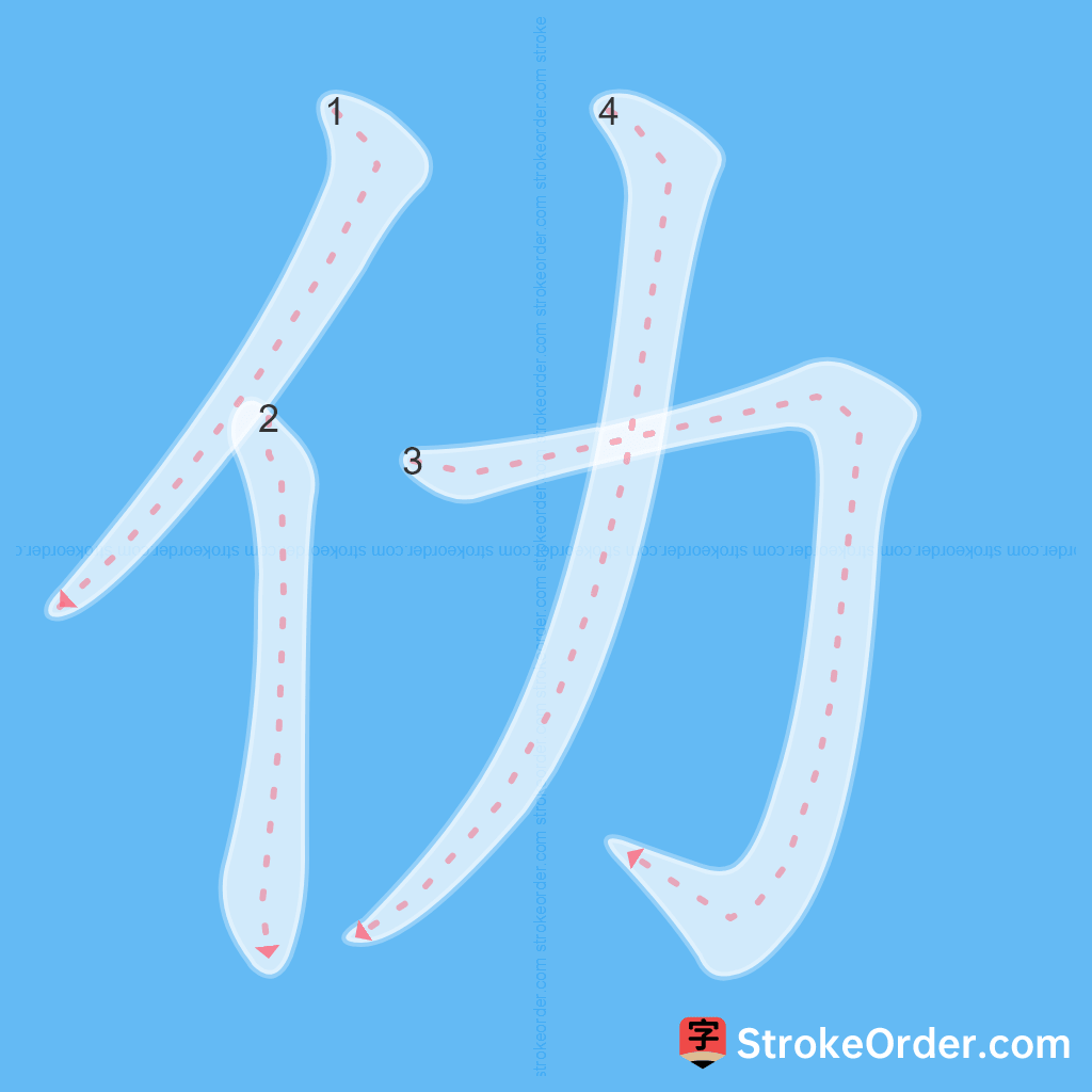 Standard stroke order for the Chinese character 仂