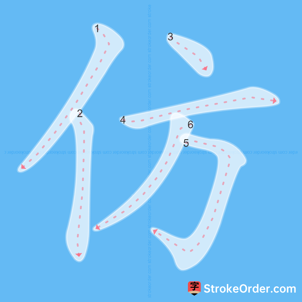 Standard stroke order for the Chinese character 仿