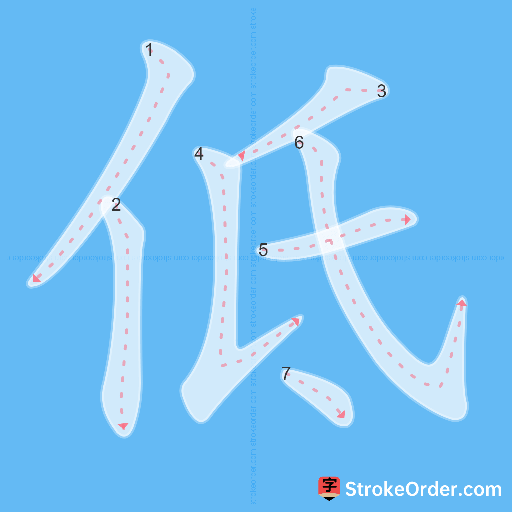 Standard stroke order for the Chinese character 低