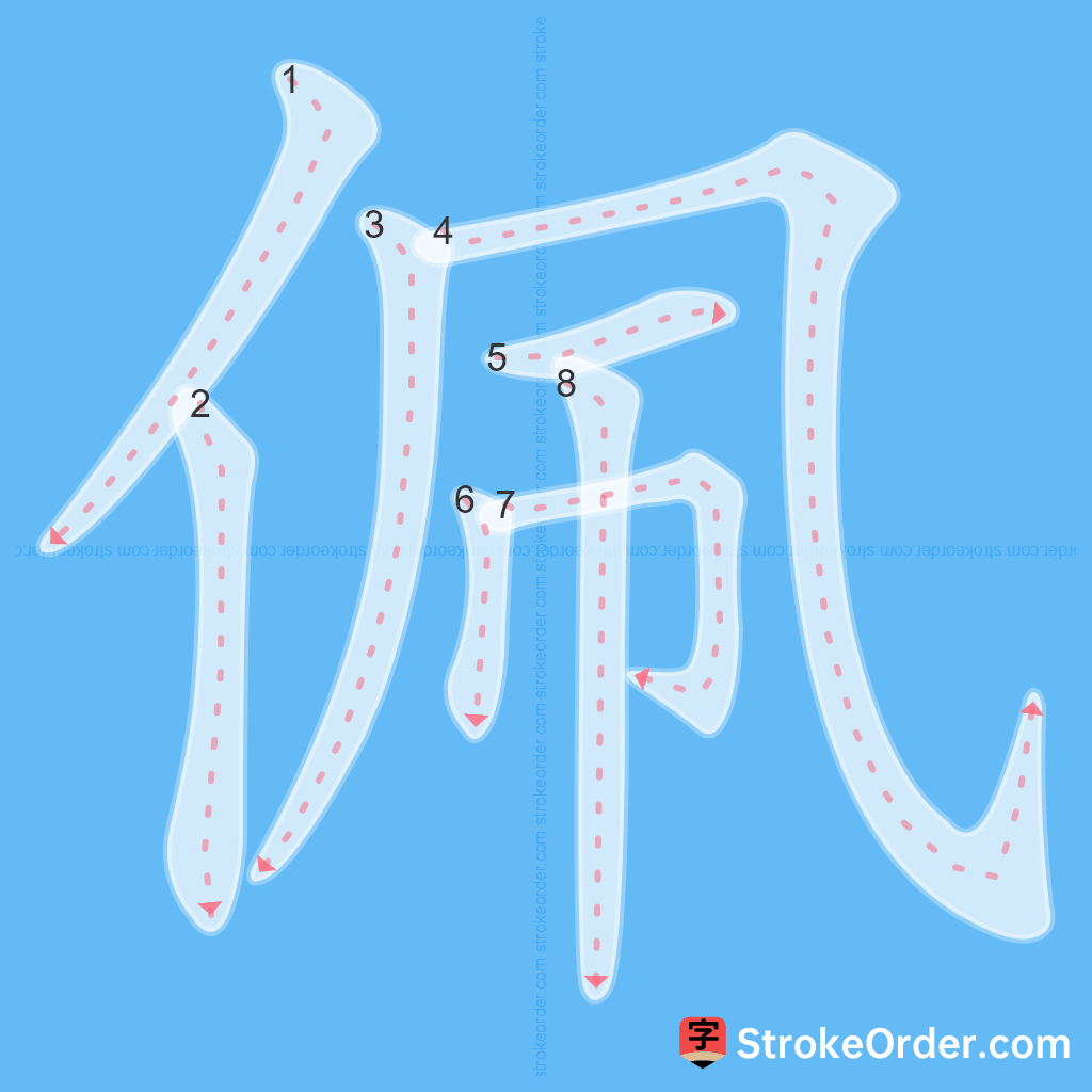 Standard stroke order for the Chinese character 佩