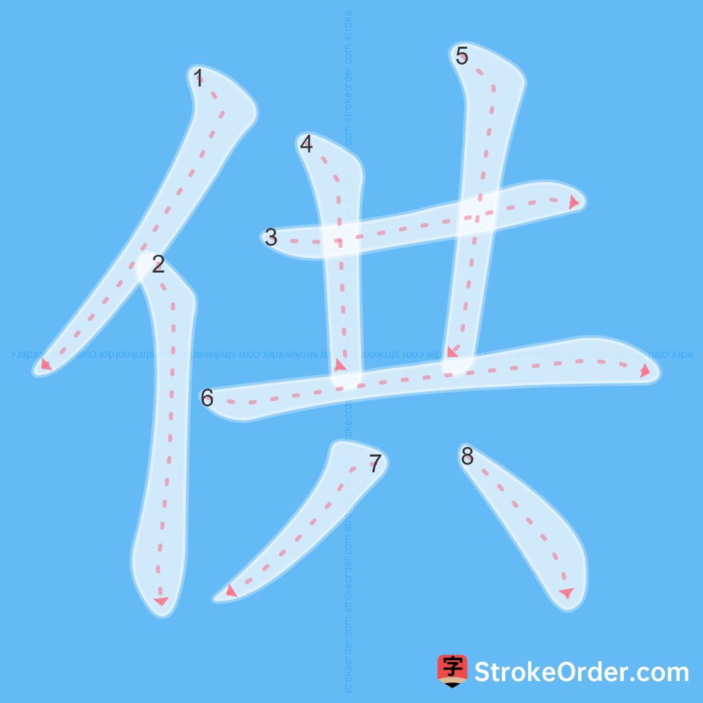 Standard stroke order for the Chinese character 供