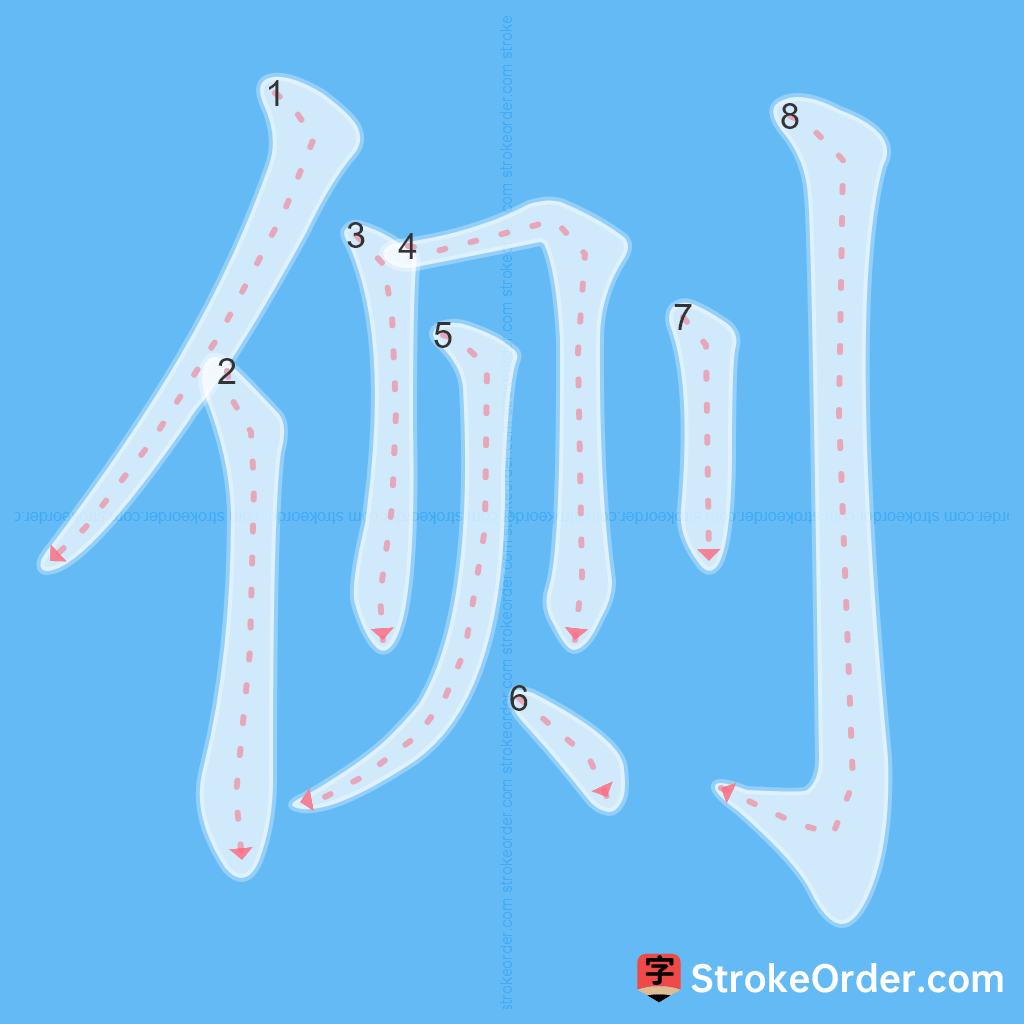 Standard stroke order for the Chinese character 侧