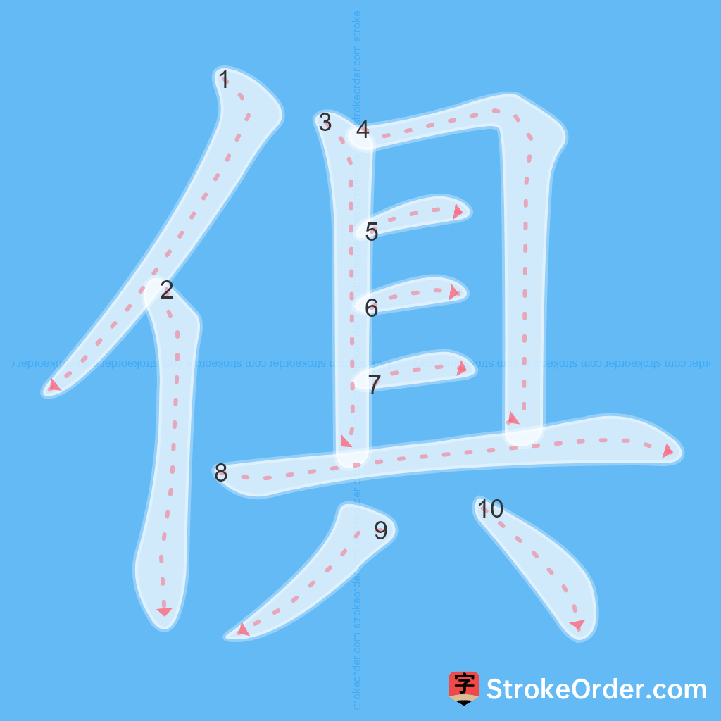 Standard stroke order for the Chinese character 俱