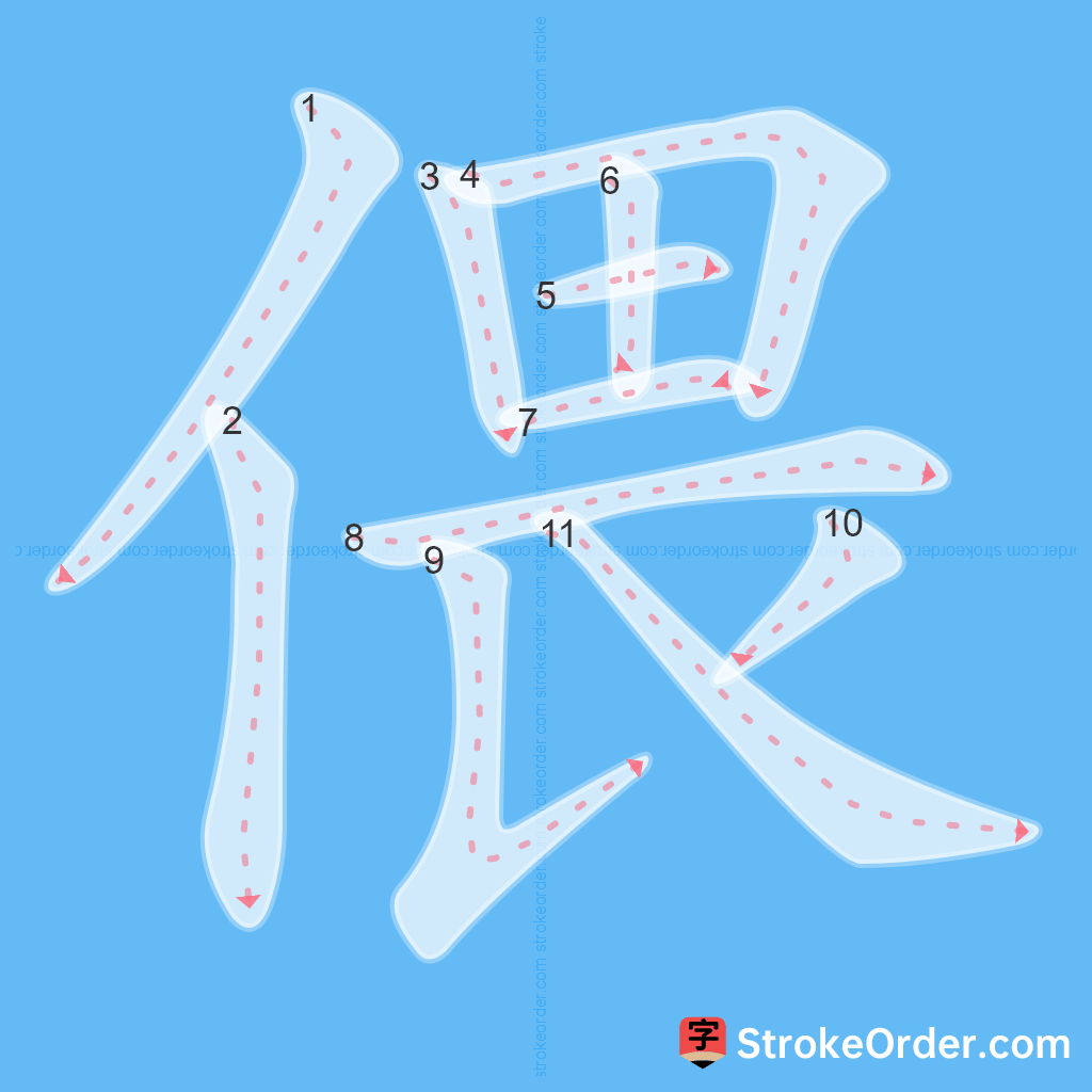 Standard stroke order for the Chinese character 偎