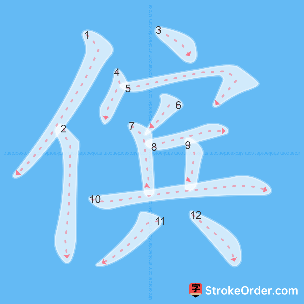 Standard stroke order for the Chinese character 傧