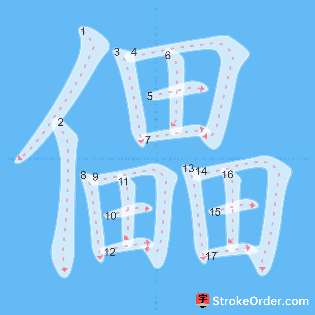 Standard stroke order for the Chinese character 儡