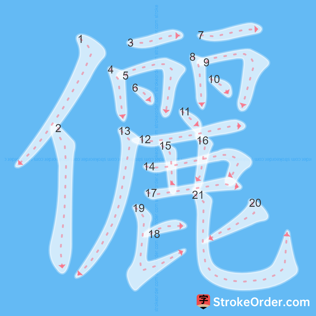 Standard stroke order for the Chinese character 儷