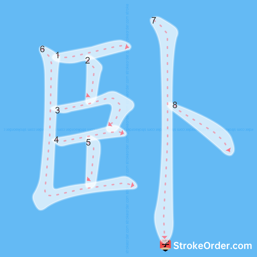 Standard stroke order for the Chinese character 卧