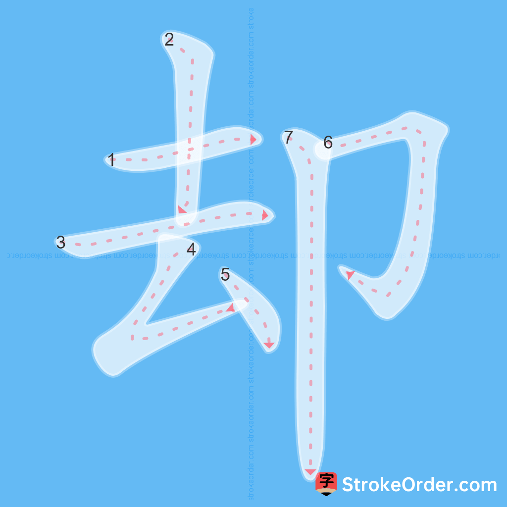 Standard stroke order for the Chinese character 却