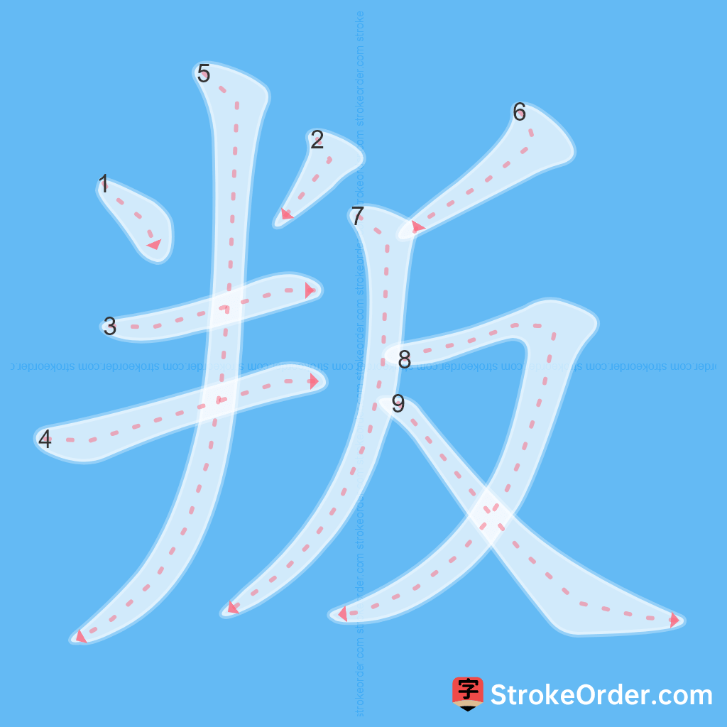 Standard stroke order for the Chinese character 叛