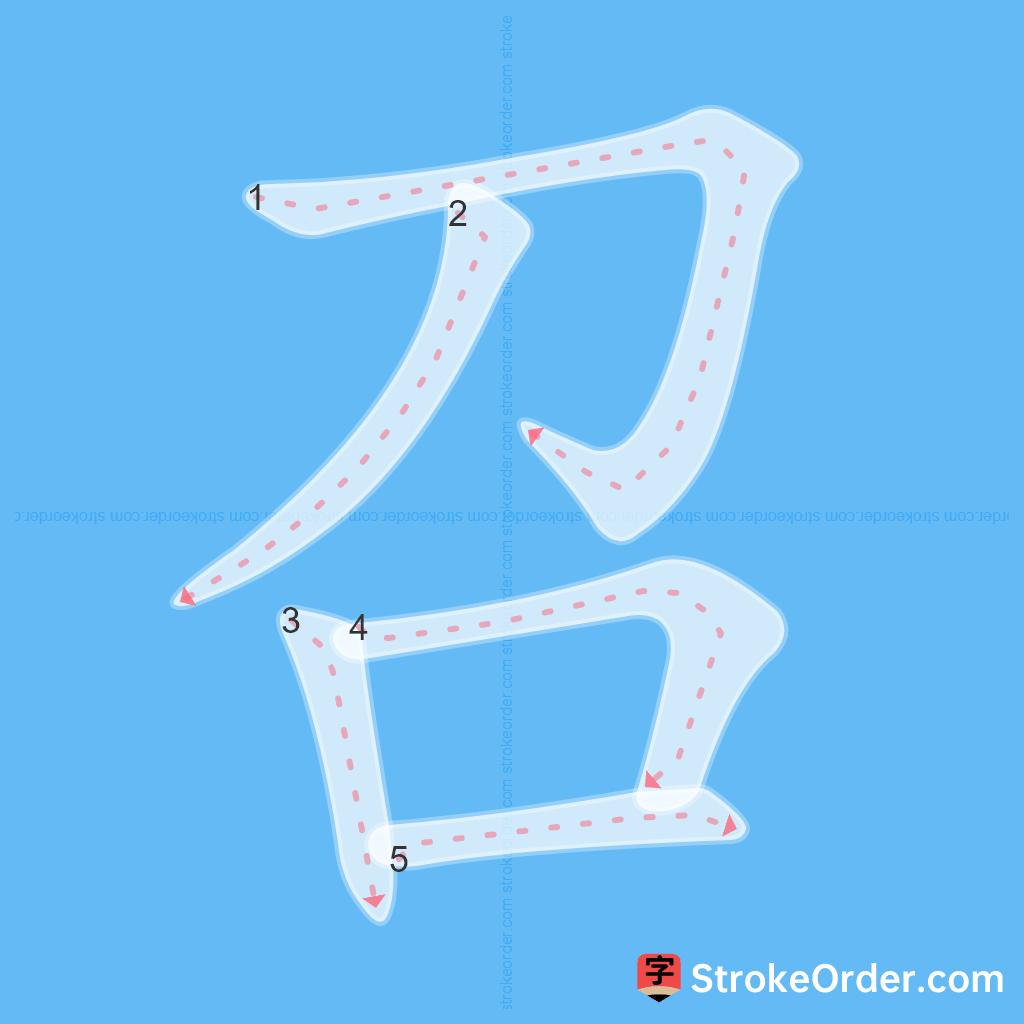 Standard stroke order for the Chinese character 召