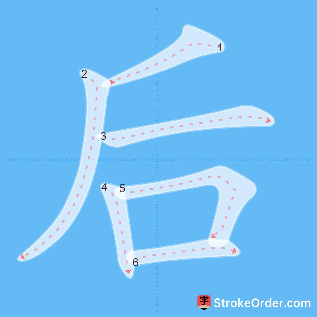 Standard stroke order for the Chinese character 后