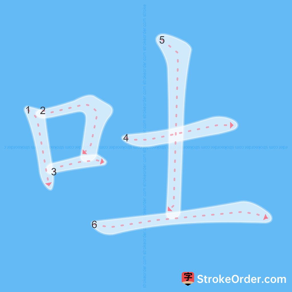 Standard stroke order for the Chinese character 吐