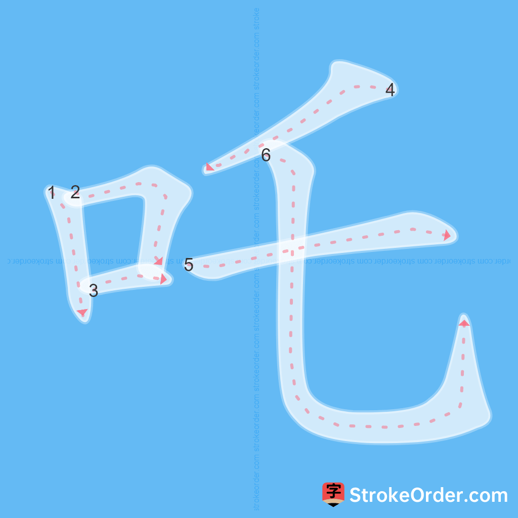 Standard stroke order for the Chinese character 吒