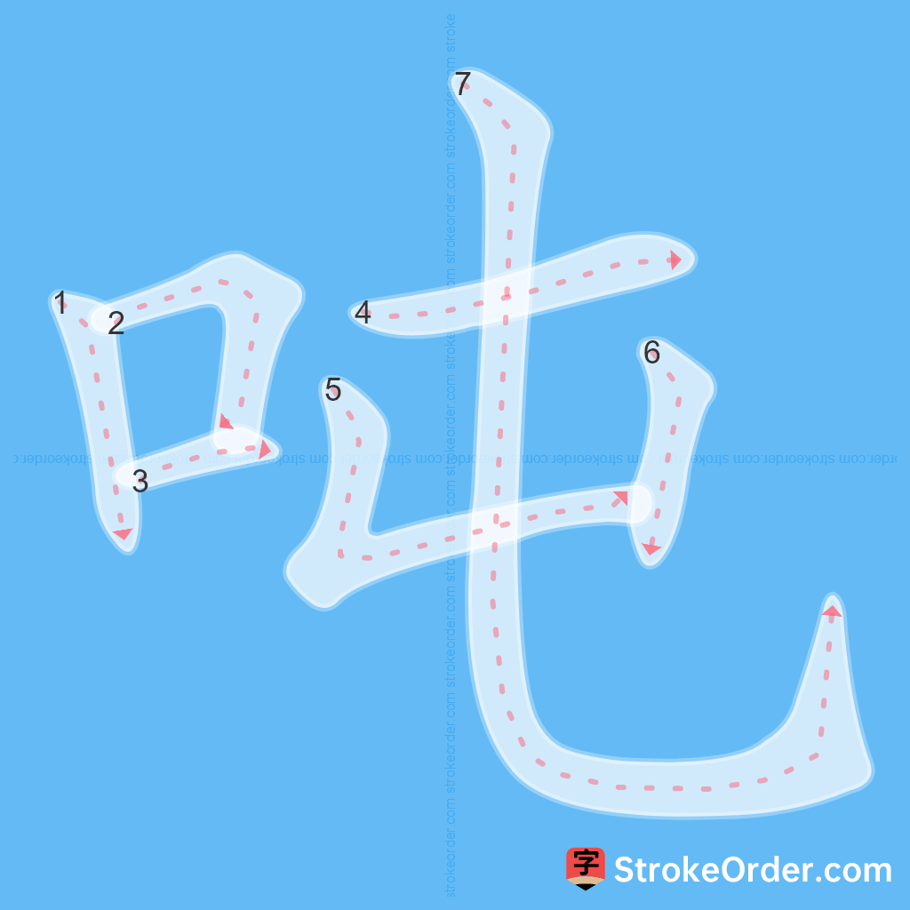 Standard stroke order for the Chinese character 吨