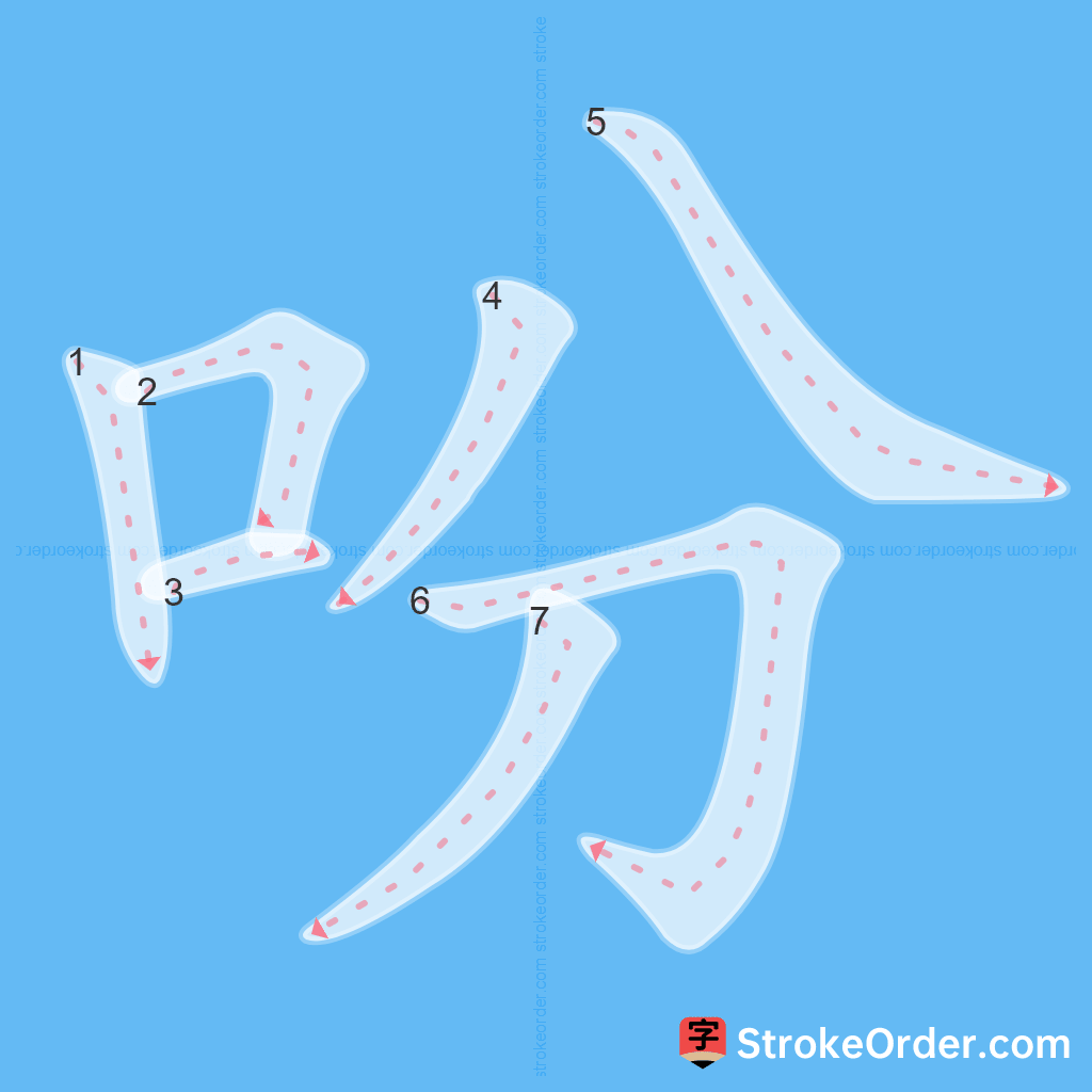 Standard stroke order for the Chinese character 吩