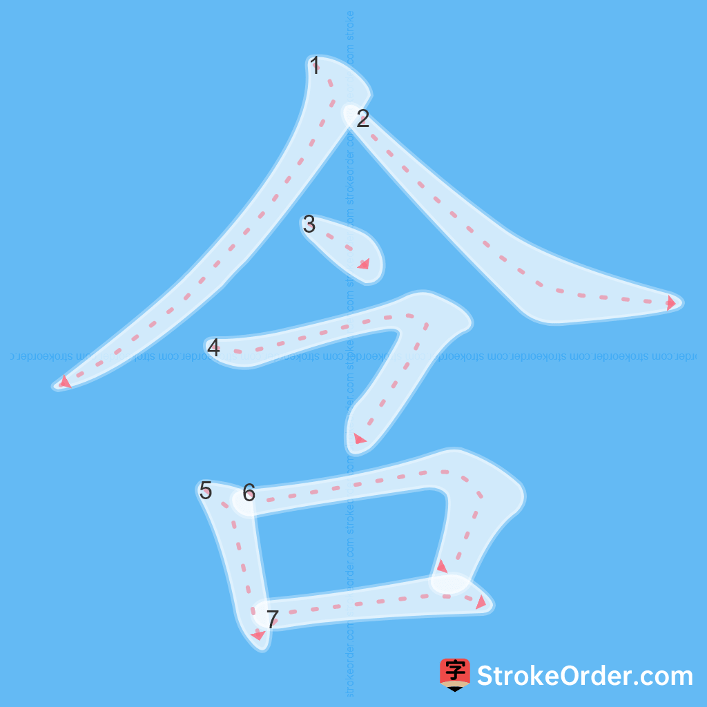 Standard stroke order for the Chinese character 含