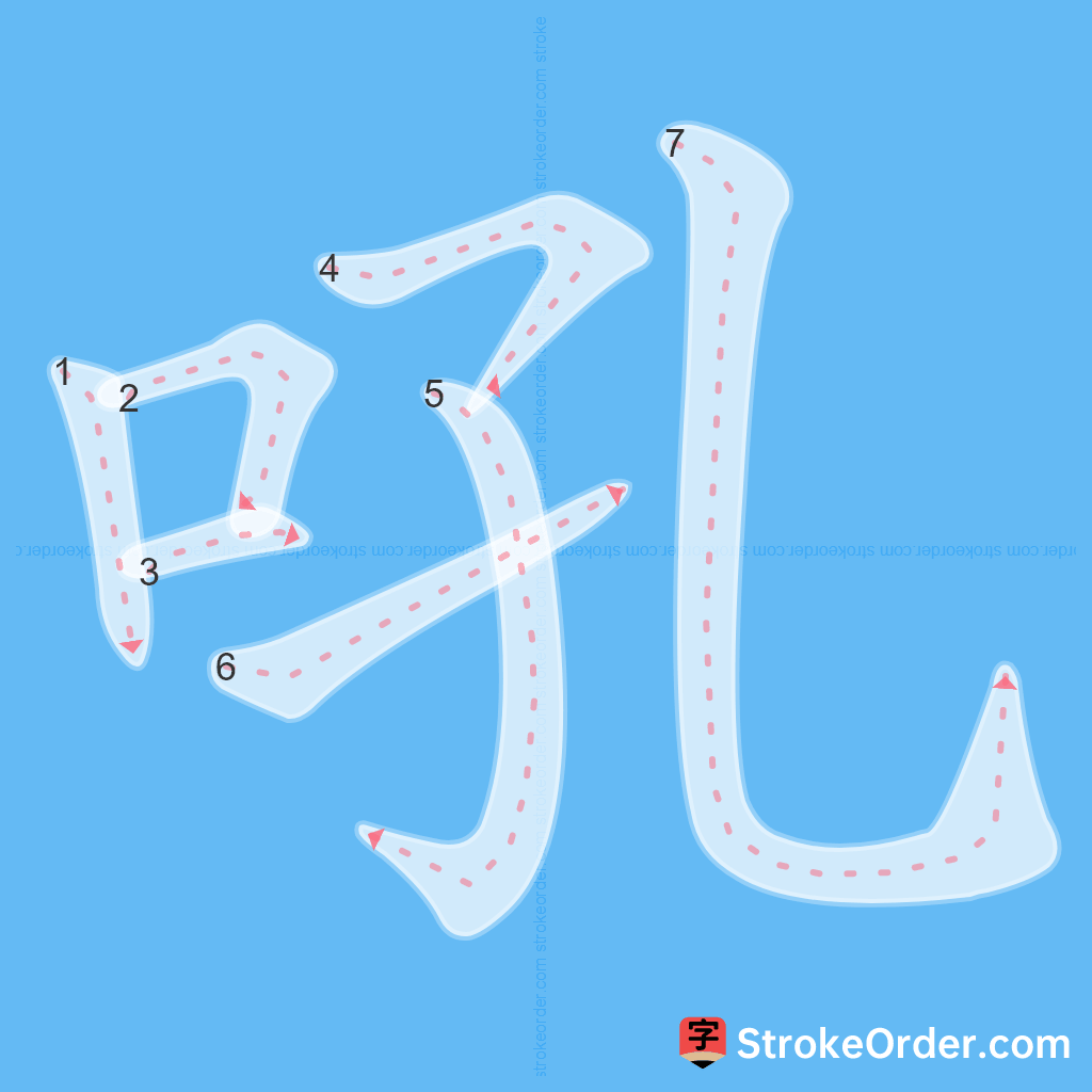 Standard stroke order for the Chinese character 吼