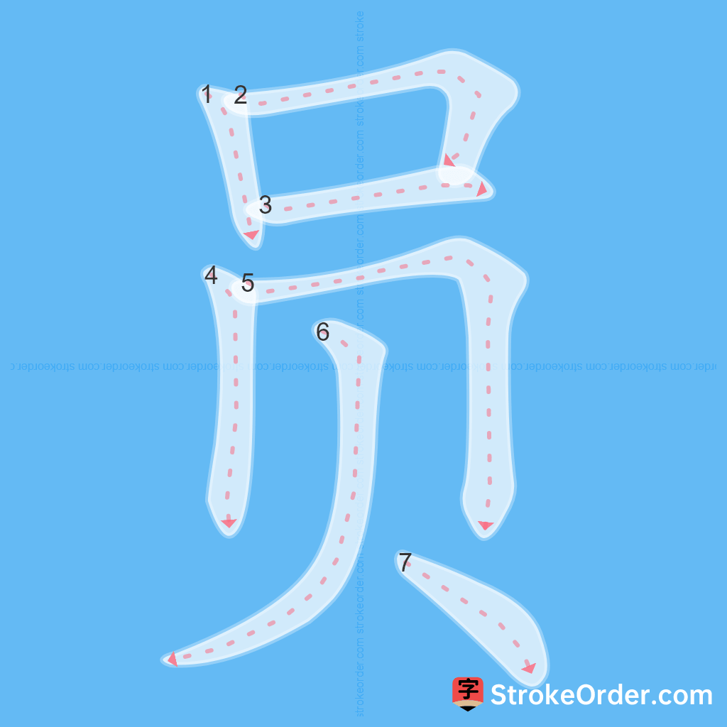 Standard stroke order for the Chinese character 员