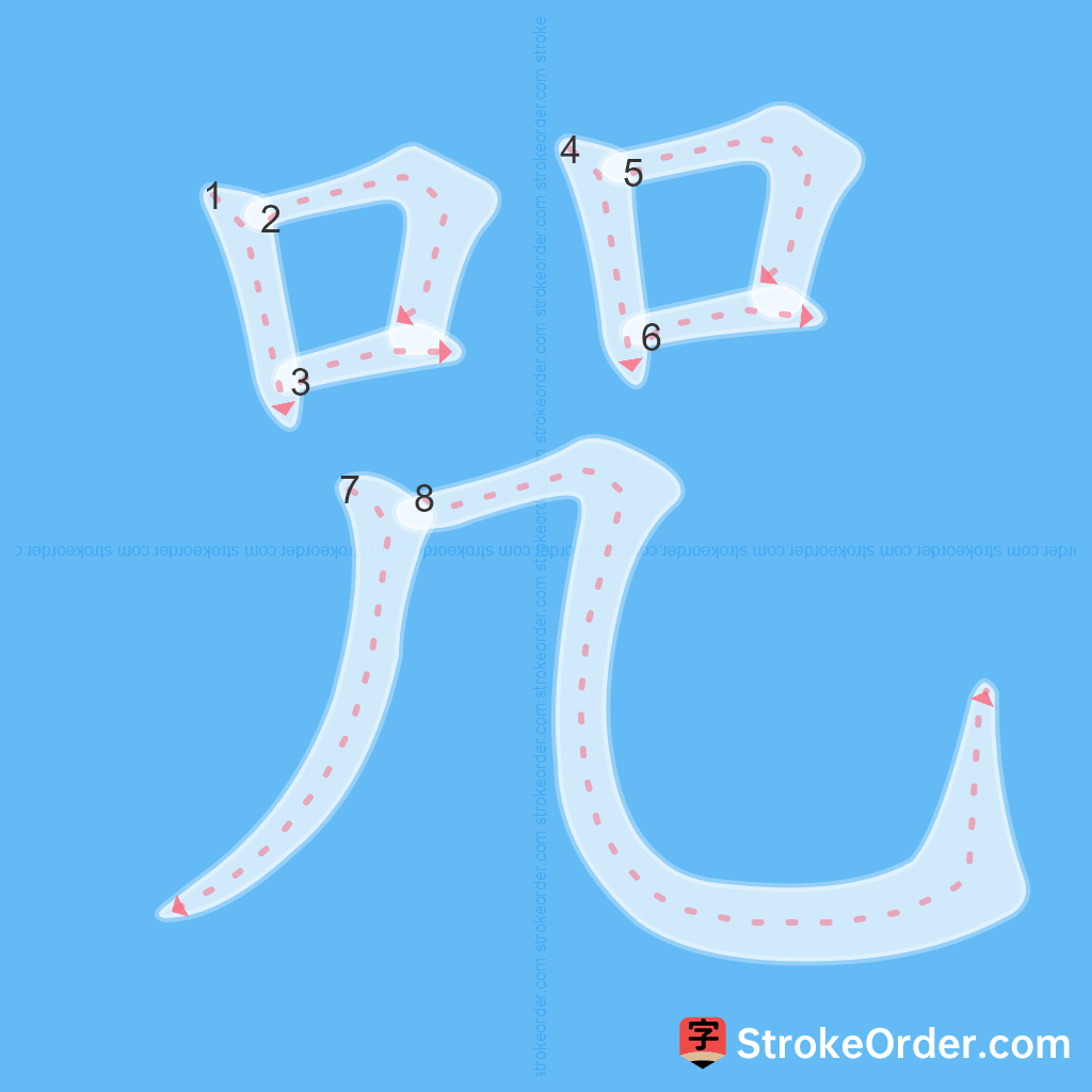 Standard stroke order for the Chinese character 咒