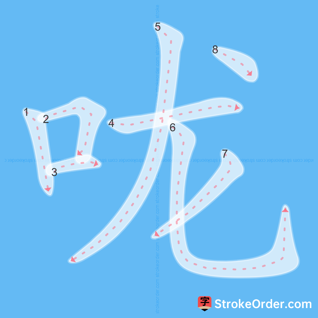 Standard stroke order for the Chinese character 咙