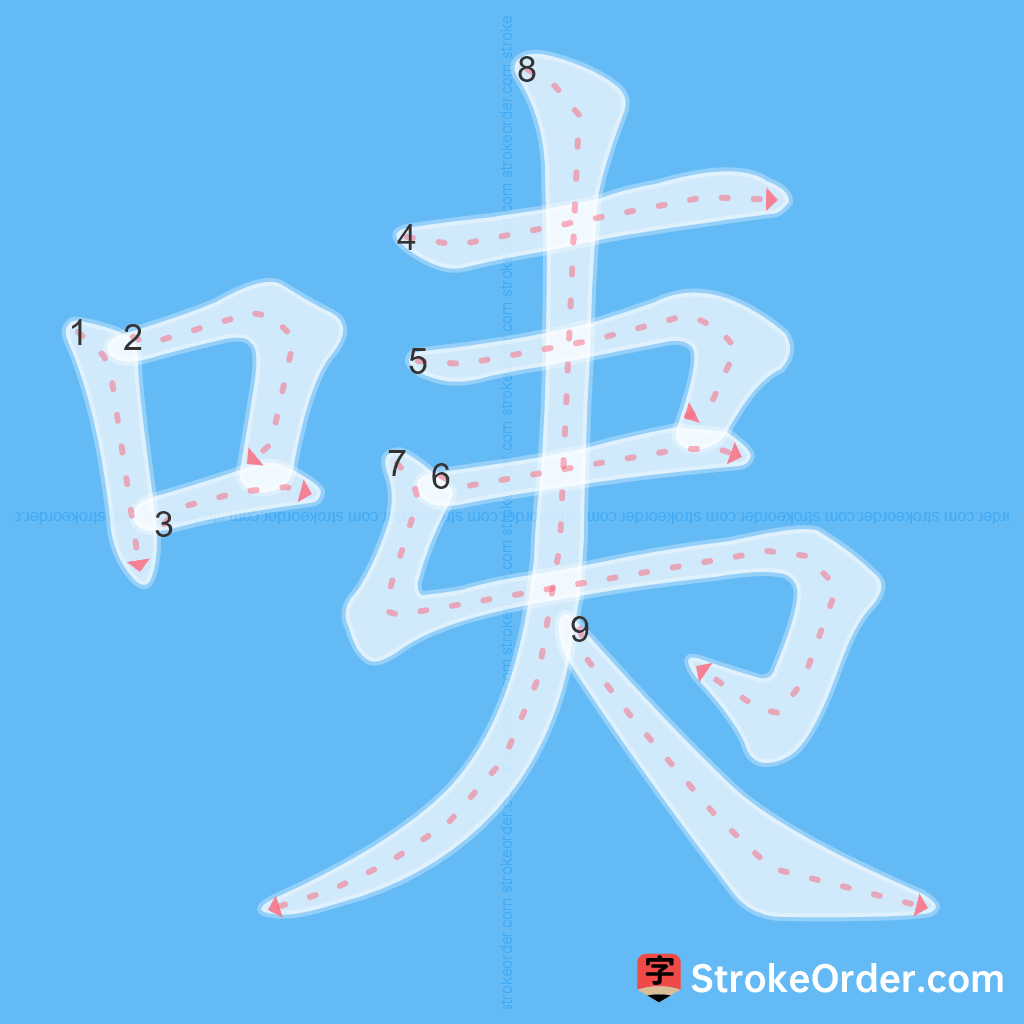 Standard stroke order for the Chinese character 咦