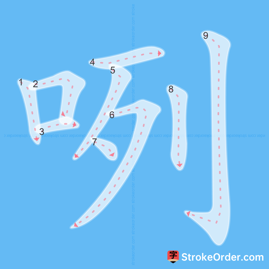 Standard stroke order for the Chinese character 咧