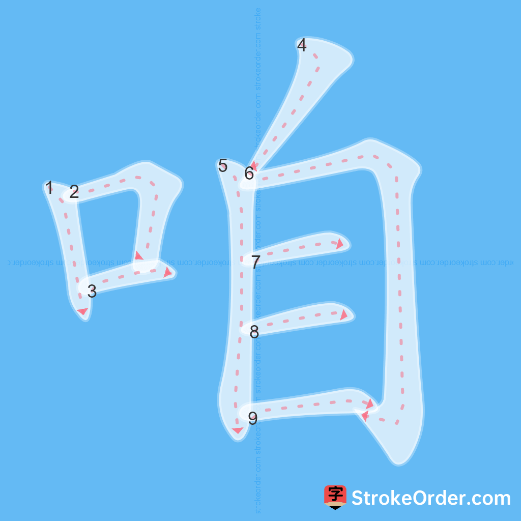 Standard stroke order for the Chinese character 咱