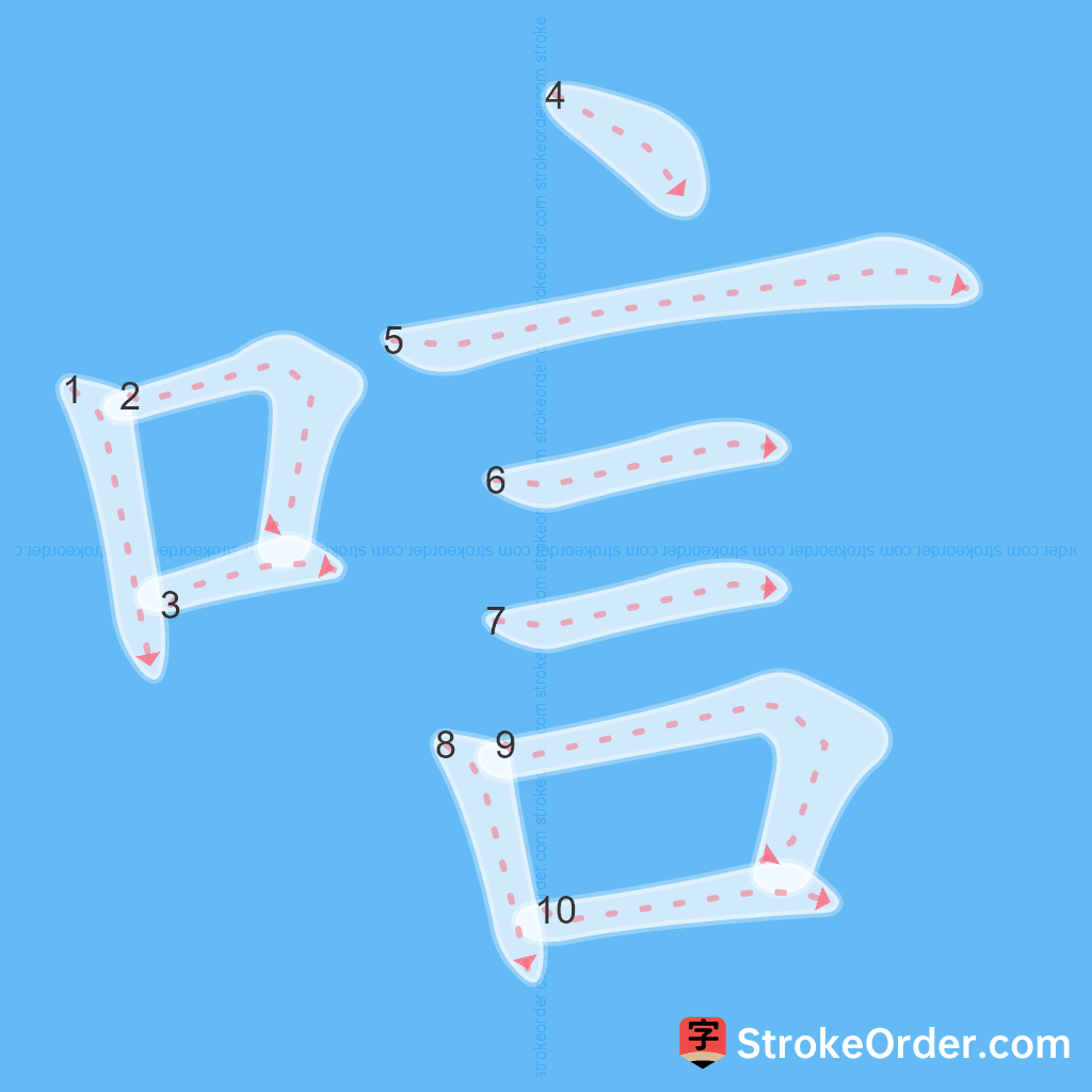 Standard stroke order for the Chinese character 唁