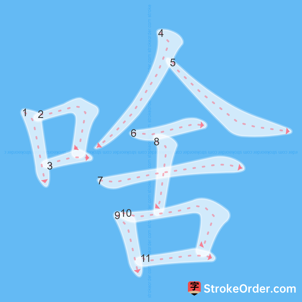 Standard stroke order for the Chinese character 啥