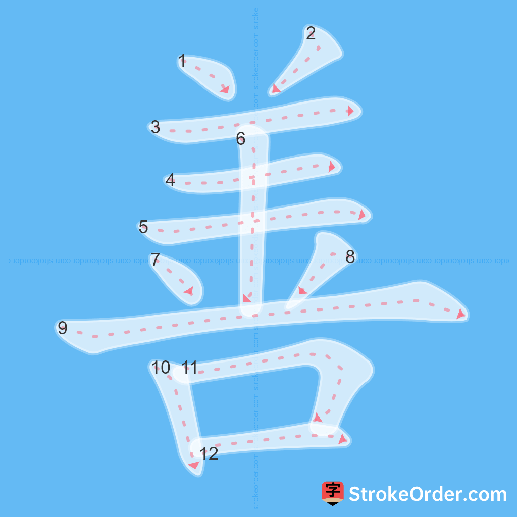 Standard stroke order for the Chinese character 善