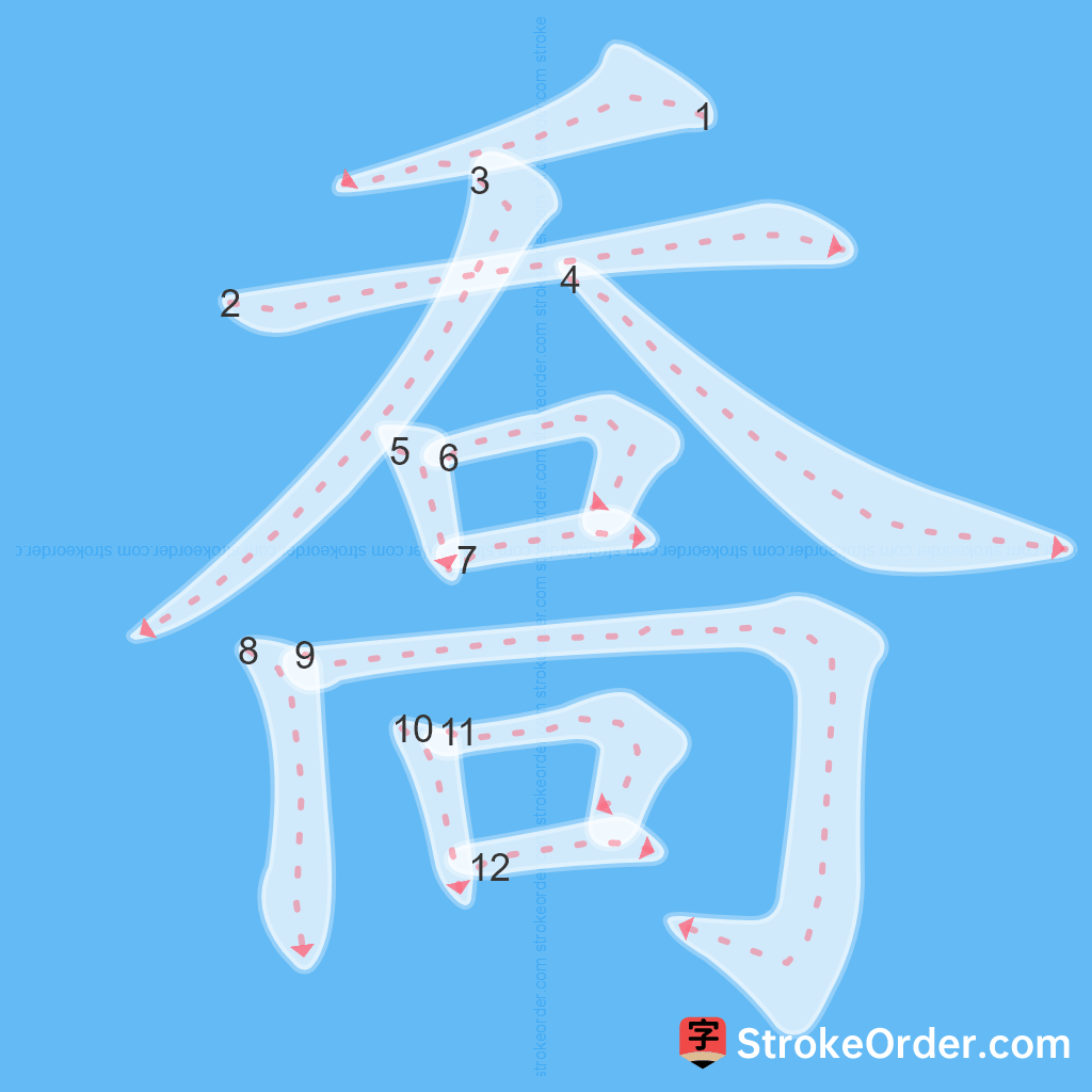 Standard stroke order for the Chinese character 喬