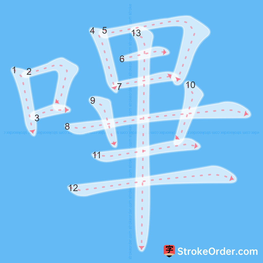 Standard stroke order for the Chinese character 嗶