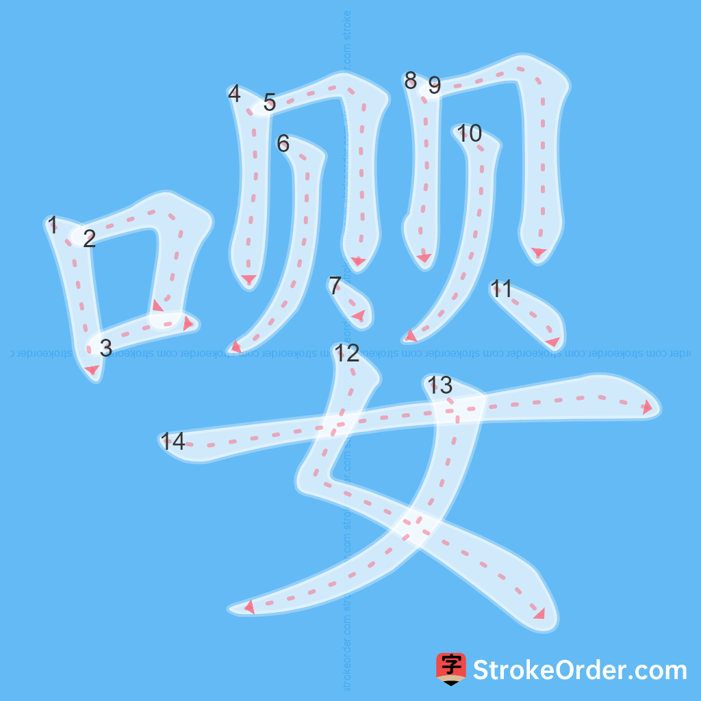 Standard stroke order for the Chinese character 嘤