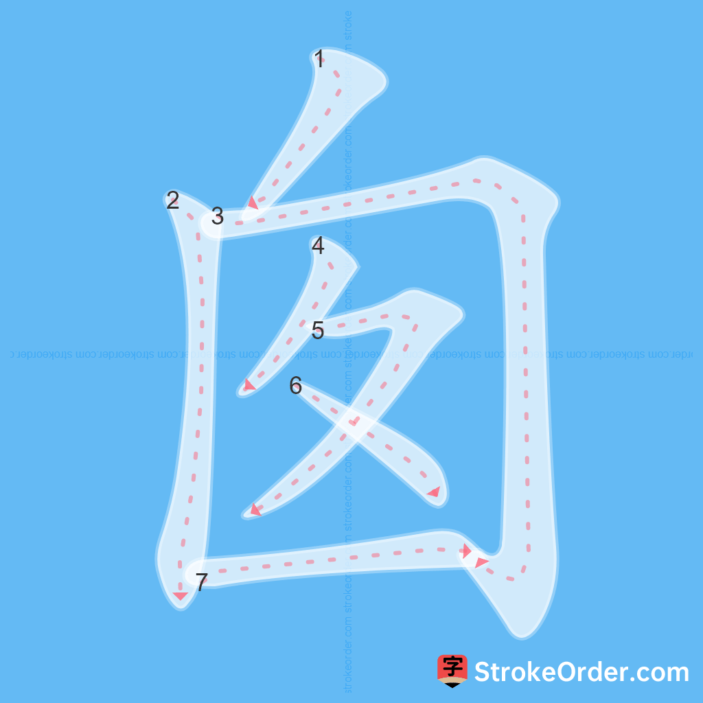 Standard stroke order for the Chinese character 囱