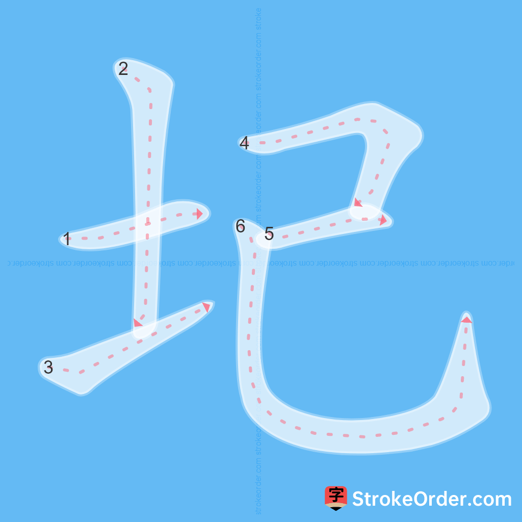 Standard stroke order for the Chinese character 圮