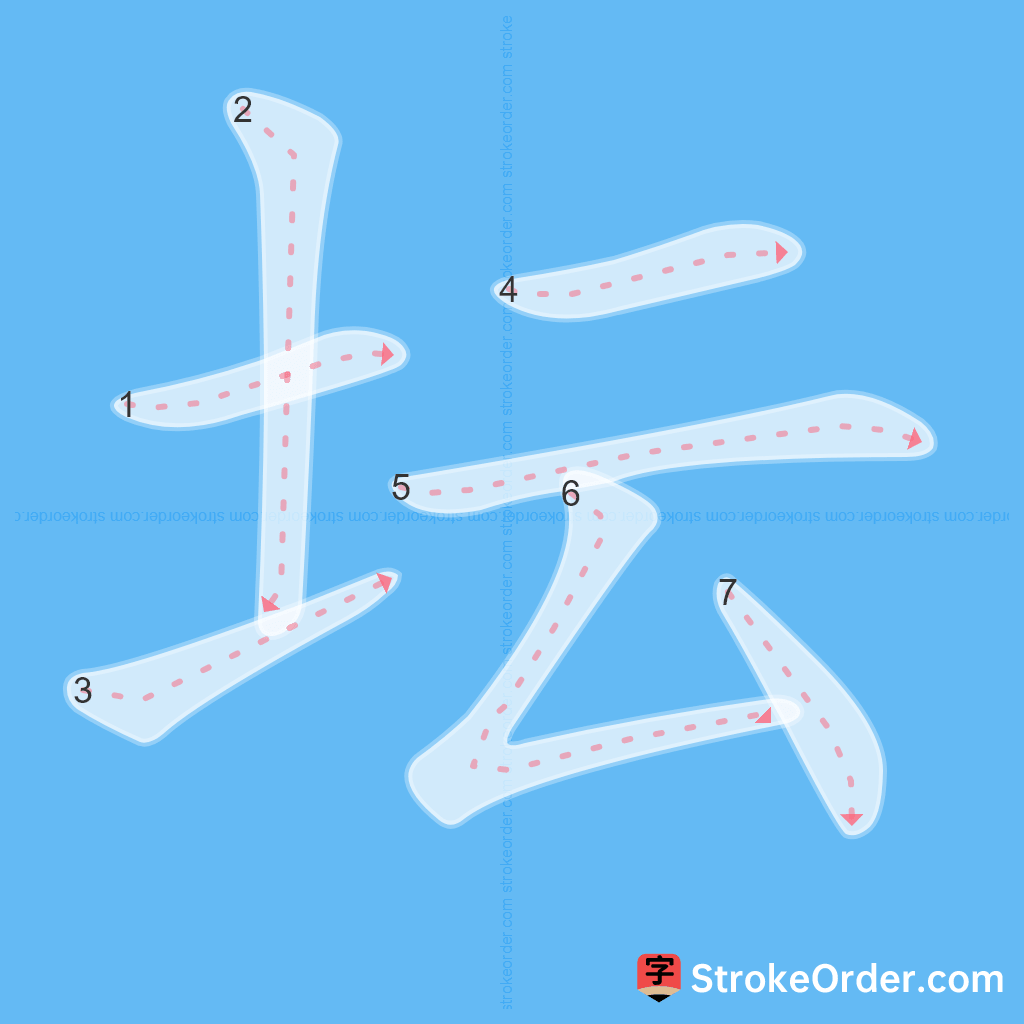 Standard stroke order for the Chinese character 坛