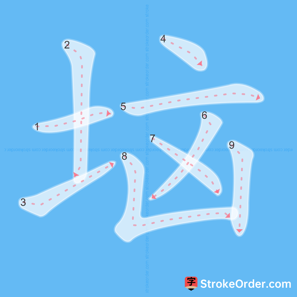 Standard stroke order for the Chinese character 垴