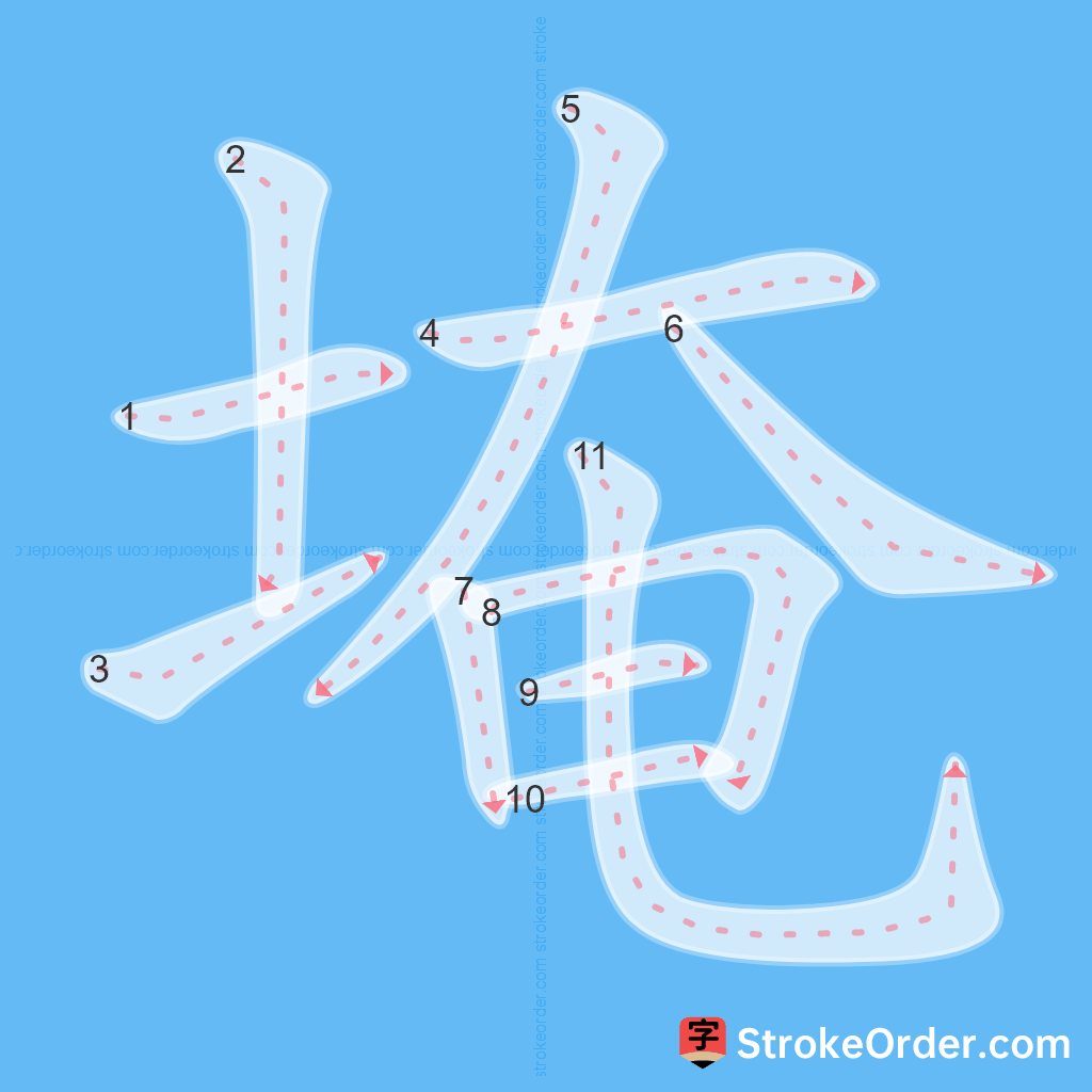 Standard stroke order for the Chinese character 埯