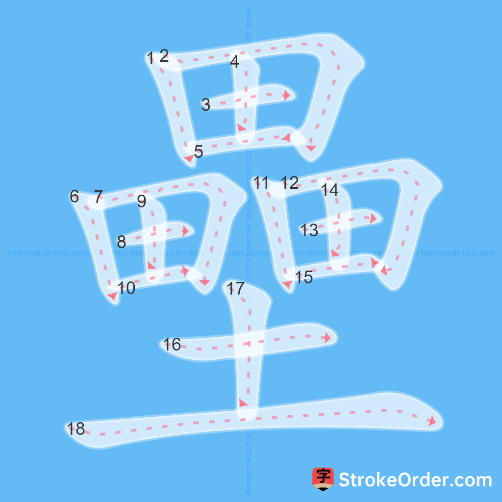 Standard stroke order for the Chinese character 壘