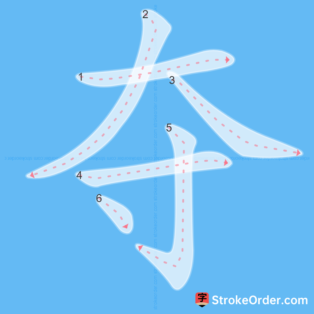 Standard stroke order for the Chinese character 夺