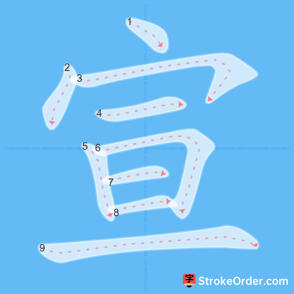 Standard stroke order for the Chinese character 宣