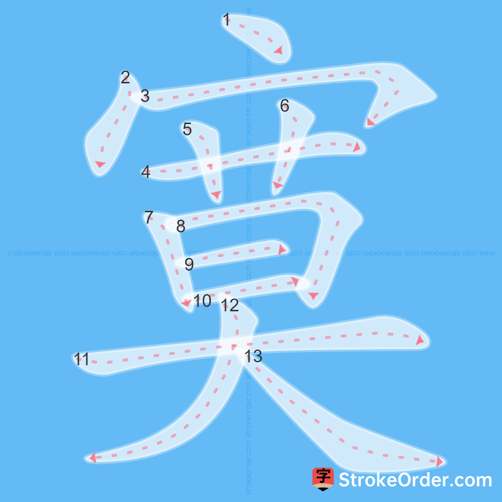 Standard stroke order for the Chinese character 寞