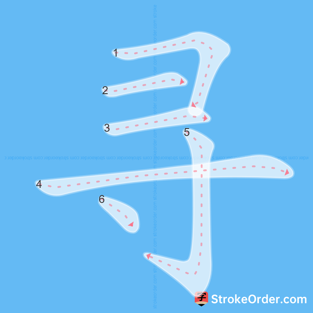 Standard stroke order for the Chinese character 寻