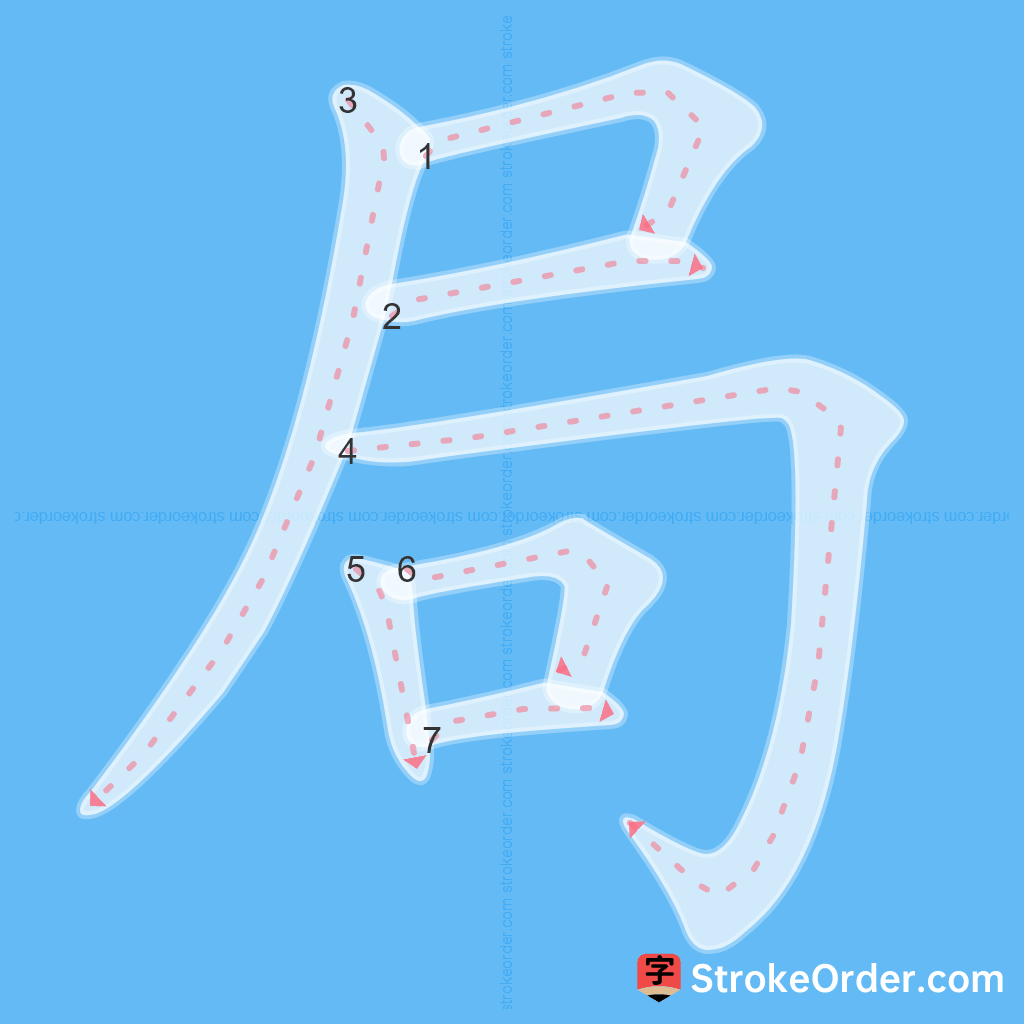 Standard stroke order for the Chinese character 局