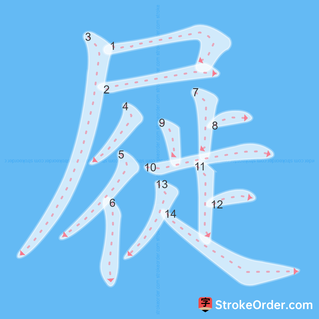 Standard stroke order for the Chinese character 屣