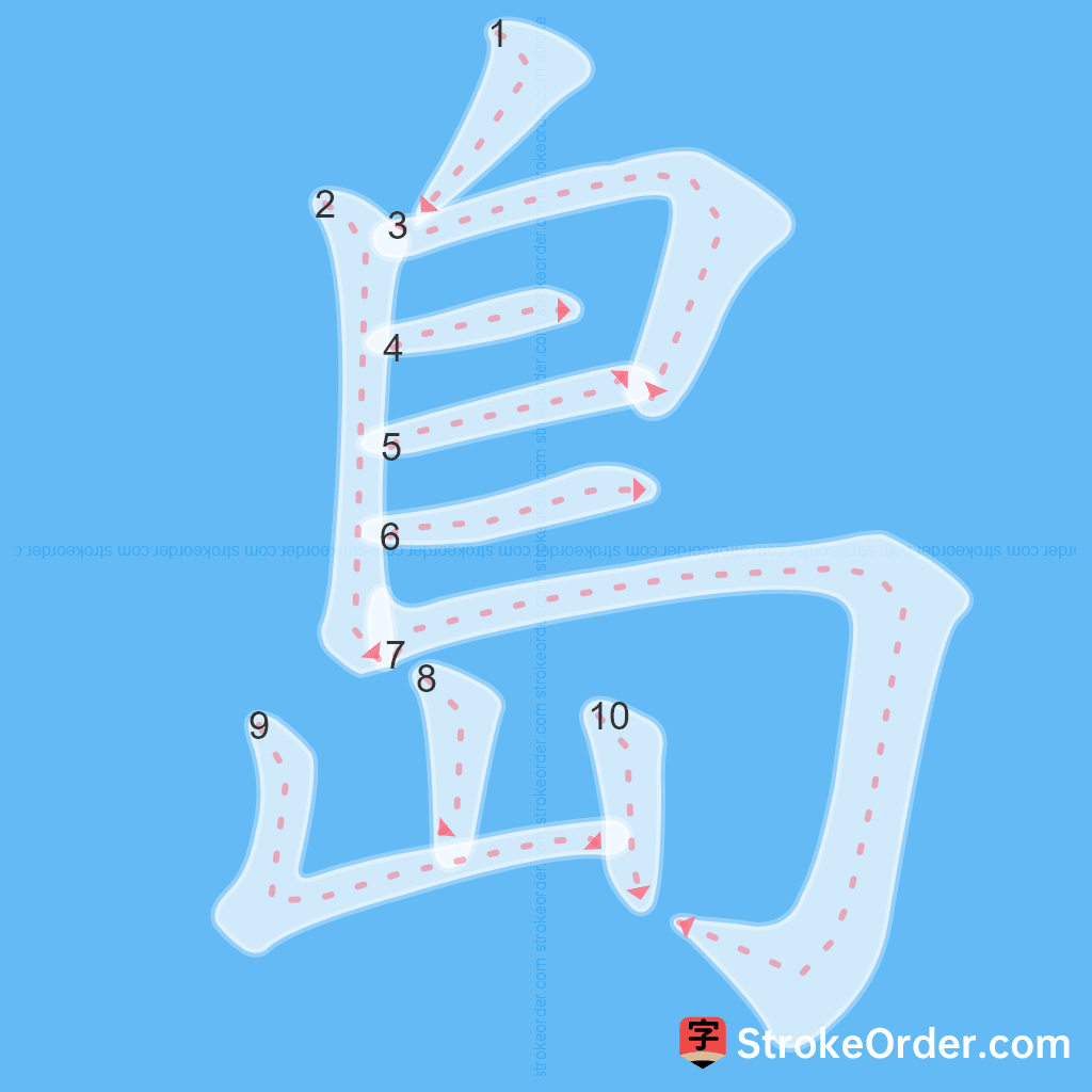 Standard stroke order for the Chinese character 島